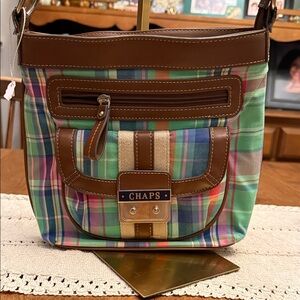 Chaps Multicolor Plaid Crossbody with Brown Trim
